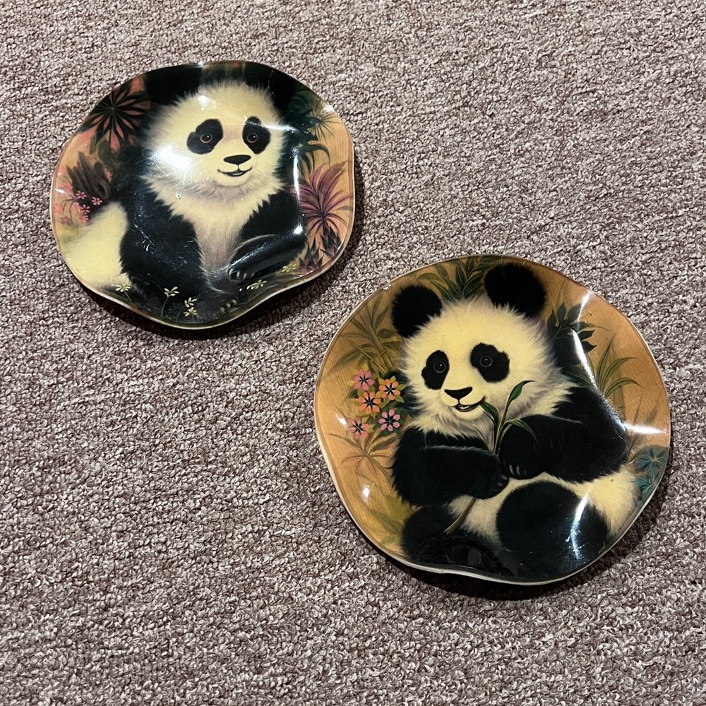 Vintage Panda Decorative Plates or Trinket Tray- Set of Two